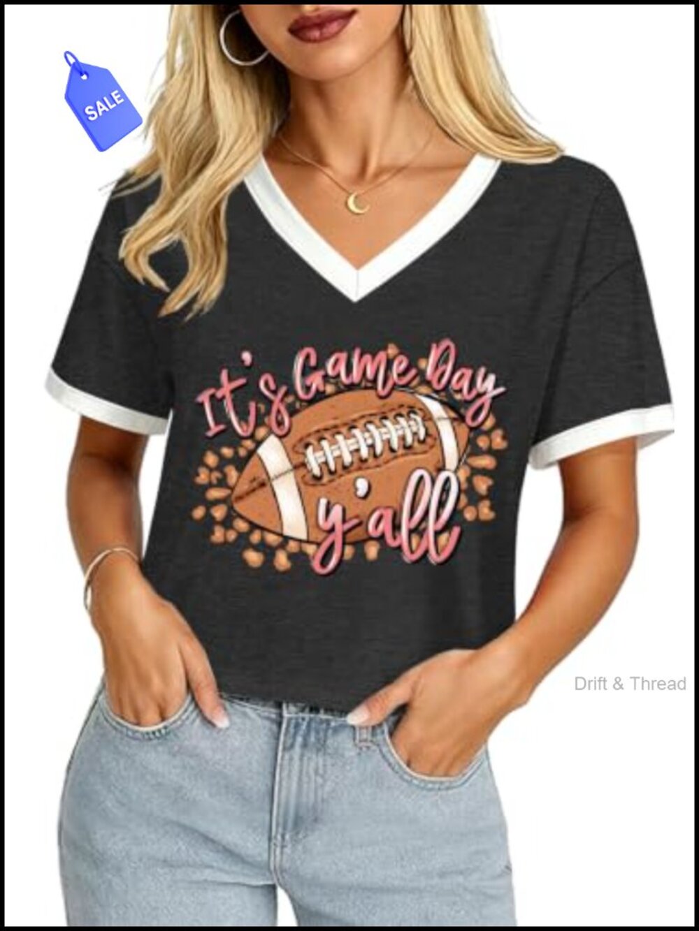 Women's Game Day Football Crop Top V-Neck Short Sleeve Tee